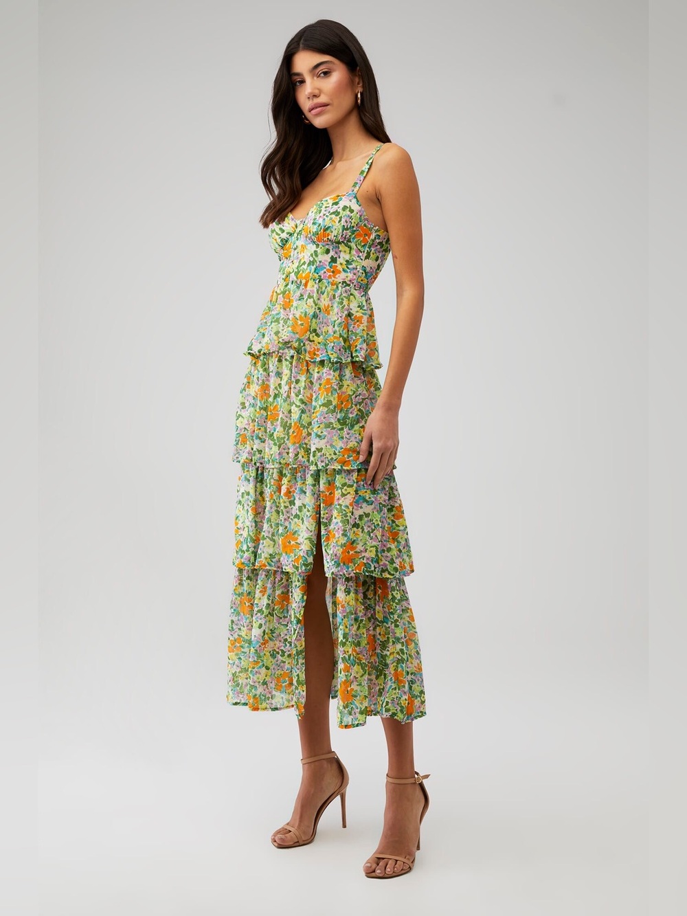 ASTR the Label Midsummer Floral Tiered Midi Maxi Dress NWOT Size Large Green